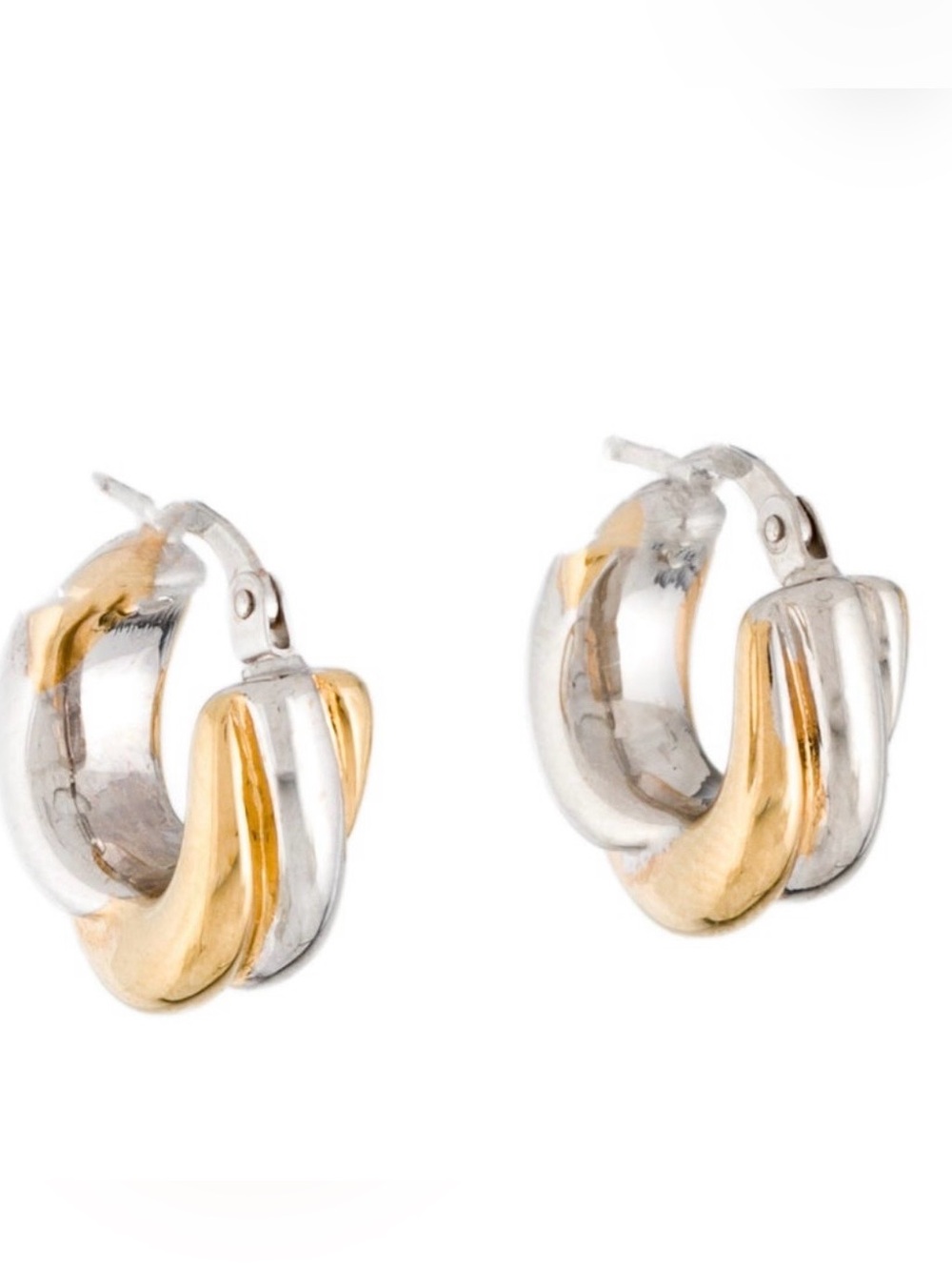 Genuine 14K Gold Two-Tone Twisted Huggie Hoop Earrings. 2.7 Grams. NWOT
